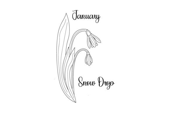 Snow Drop Line Art Embroidery for January Apparel