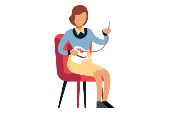 Woman Doing Embroidery Sitting Girl Sew Design Review